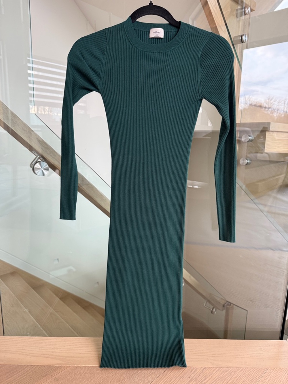 Wilfred Green Ribbed Long-Sleeve Bodycon Dress